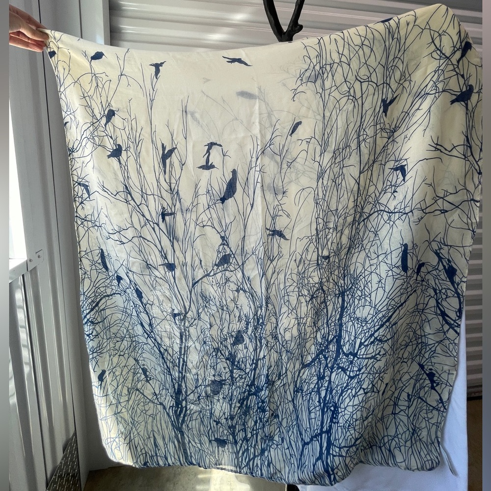 Blue and Cream Bird Print Scarf